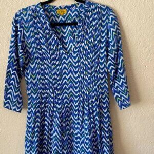 Roberta Roller Rabbit Blue and White Patterned Mini Dress Size XS Long-Sleeve